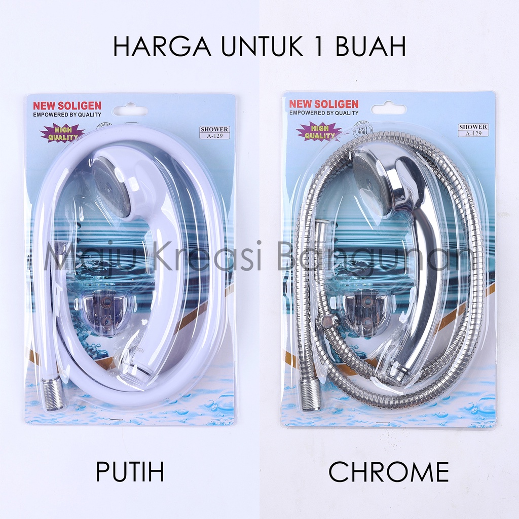 Hand Shower SOLIGEN A129 PVC ABS Plastik Putih Chrome Toilet Kamar Mandi Tipe A 129 Selang 150 Cm 150Cm