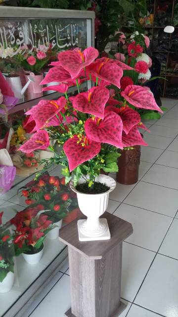 COD,Bunga artifisial  sudut Aron pandan +pot standing Besi.bunga pojok-1