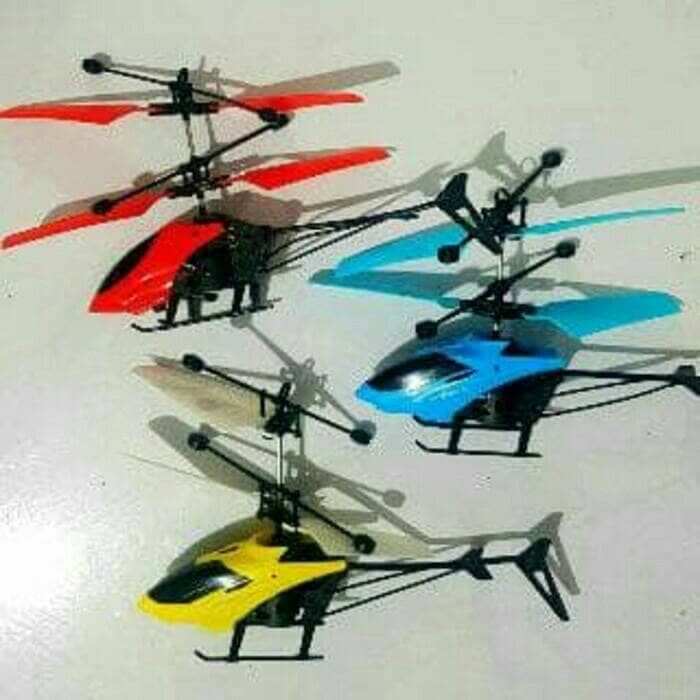 mainan helikopter drone mini flying merah biru kuning sensor tangan