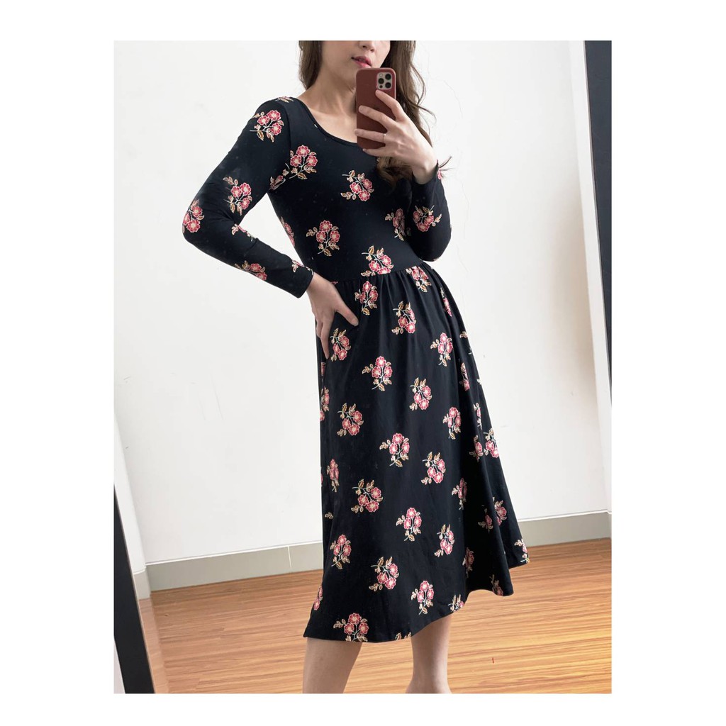 old ny long sleeve midi flower dres