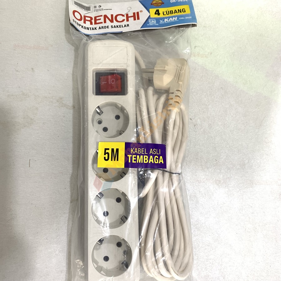 STOP KONTAK + KABEL 3/4/5 LUBANG 5 METER ORENCHI TEMBAGA SNI BERKUALITAS