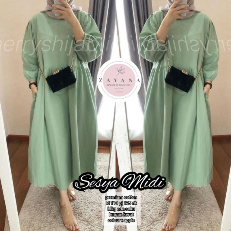 SESYA MIDI DRESS KATUN PREMIUM LD 110 KOREAN STYLE BY ZAYANA