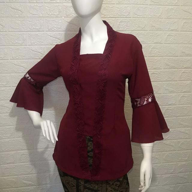 [COD] Kebaya bali semiperancis mix chifon seruti lengan lonceng / kebaya / kebaya kombinasi / kebaya-Maron