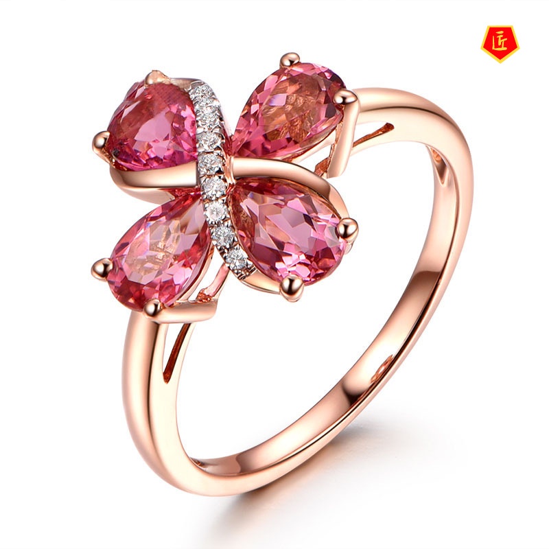 [Ready Stock]Fashion Elegant Rose Gold Drop Shape Ruby Ring