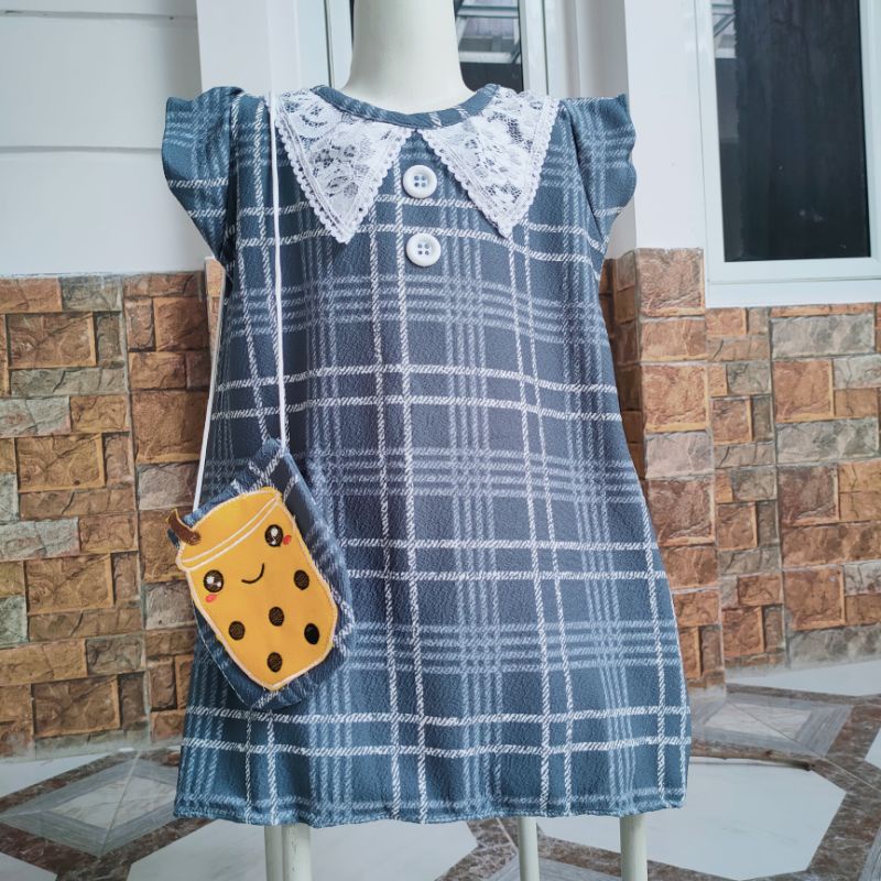 Dress Anak usia 2 3 tahun motif kotak boba ( dress bobamama tas)