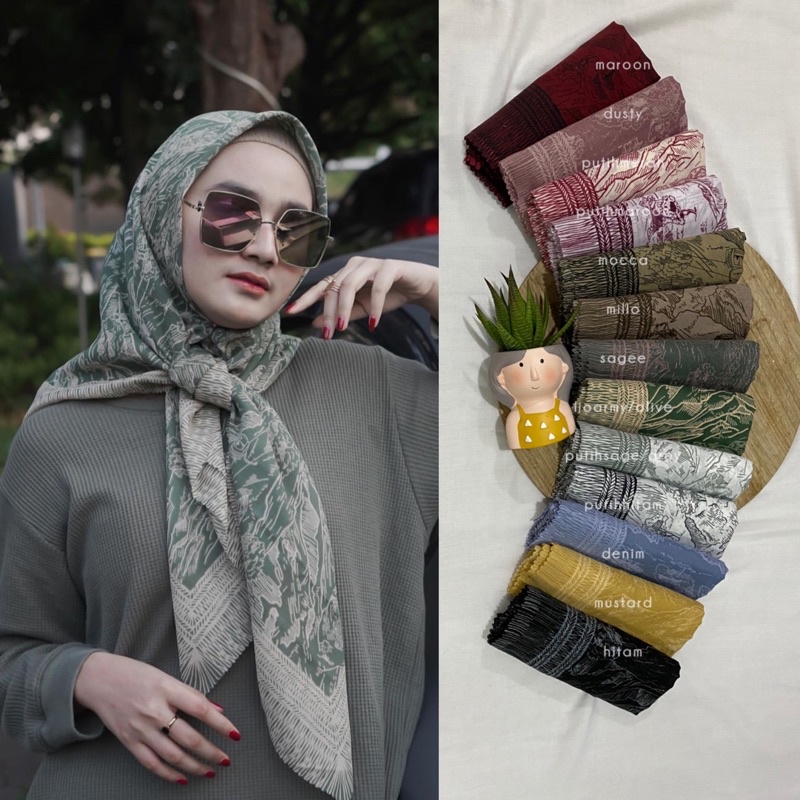BISA COD Hijab segiempat Voal Motif pegunungan series
