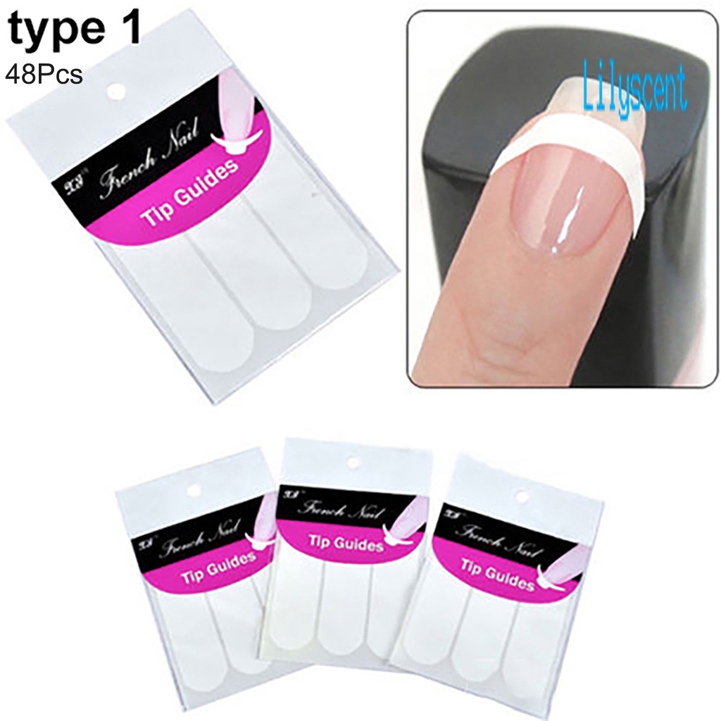 Lily 48Pcs Stiker Stensil Panduan Nail Art French Manicure DIY