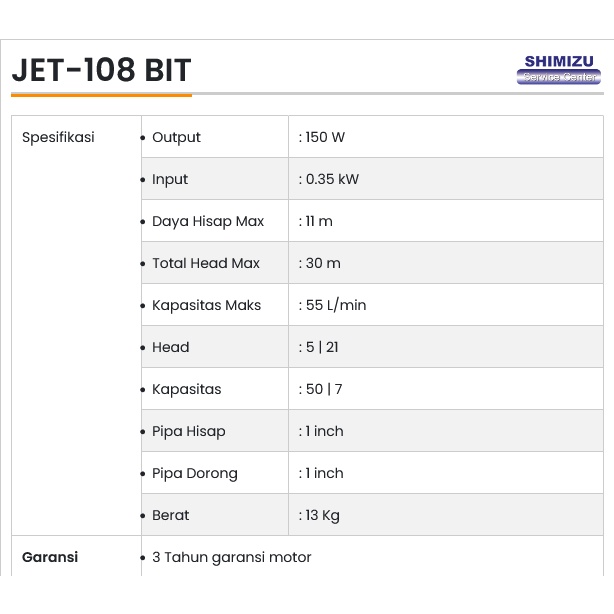 POMPA AIR SHIMIZU JET 108 BIT ALAT PENYEDOT AIR WATER PUMP