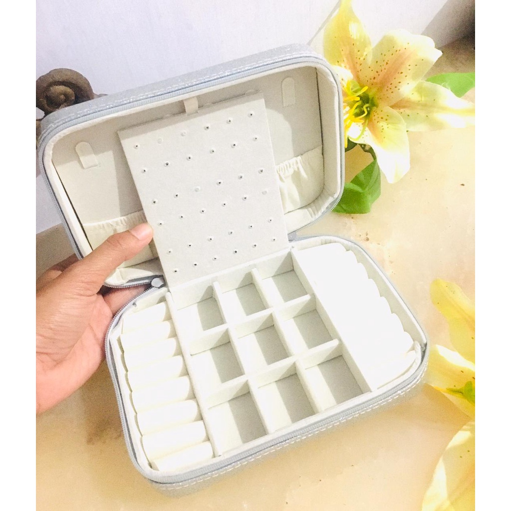 TEMPAT PERHIASAN Travel Persegi panjang Jewelry Anting Kalung Cincin Box