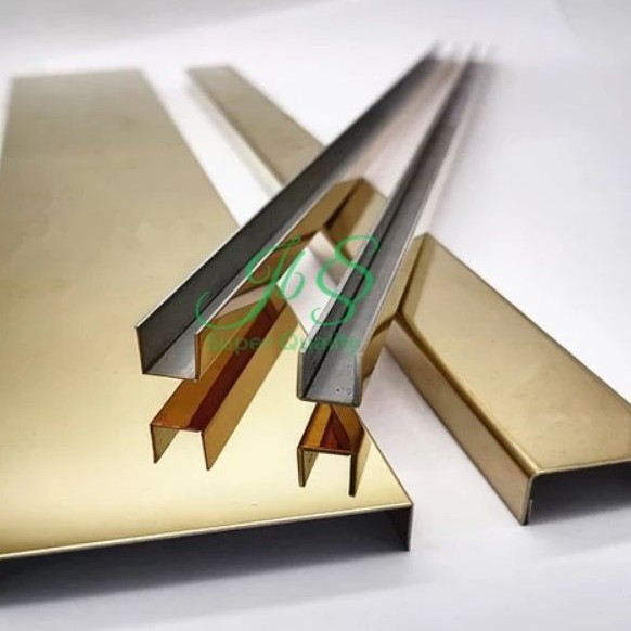 LIST U 12X12X12X3.050MM T. 0.8MM MIRROR GOLD STAINLESS SUS 201