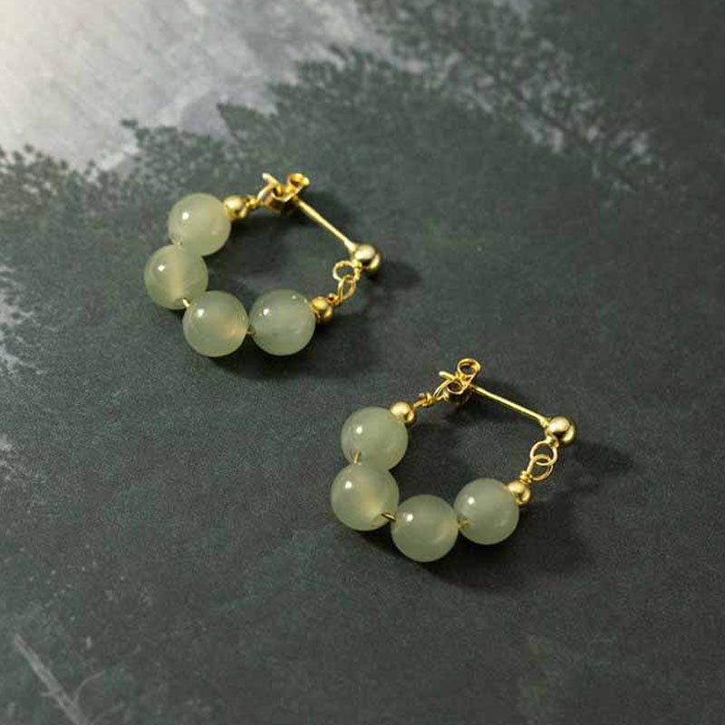 Anting Stud Manik-Manik Giok Alami Empat Hetian Untuk Wanita