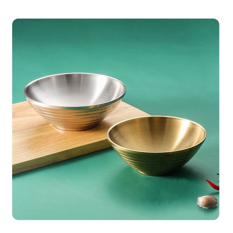 Kingsbakeware Mangkok Korea Gold Stainless Steel 304 Double Wall Anti Karat