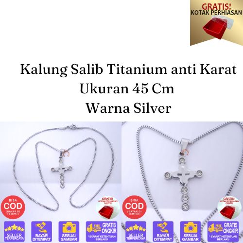 PROMO GRATIS KOTAK PERHIASAN - Kalung Titanium  Anti Karat Wanita Pria Kalung Salib Bling Bling New - Lovelybutik