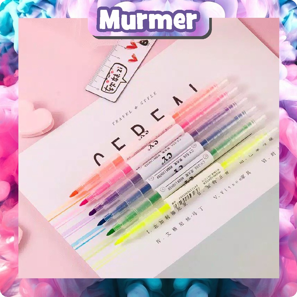 MurmerOfficial Highlighter Ujung 2 Warna Warni Pulpen Dua Sisi Double Side Highlighter S010