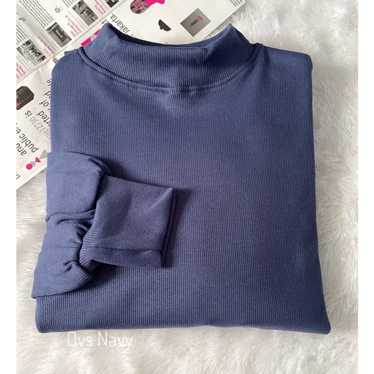 oversize Tangan Balon rib polos premium / blouse wanita / kaos tangan balon wanita oversize-Ovs Navy