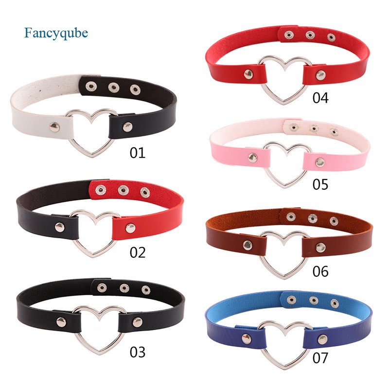 Fancyqube Kalung Choker Bahan Kulit Pu Hias Hati Gaya Punk Untuk Wanita