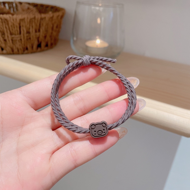 Gelang Tali Rambut Fungsi Ganda Desain Babi Gaya Korea Untuk Pasangan-brown