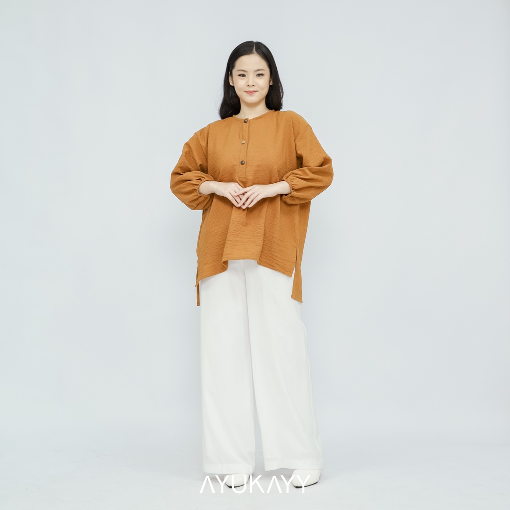 MSMO Sakura Vneck Shirt Blouse Kemeja Oversize / Kemeja Kantor / Kemeja Korea / Kemeja Oversized / Atasan Wanita