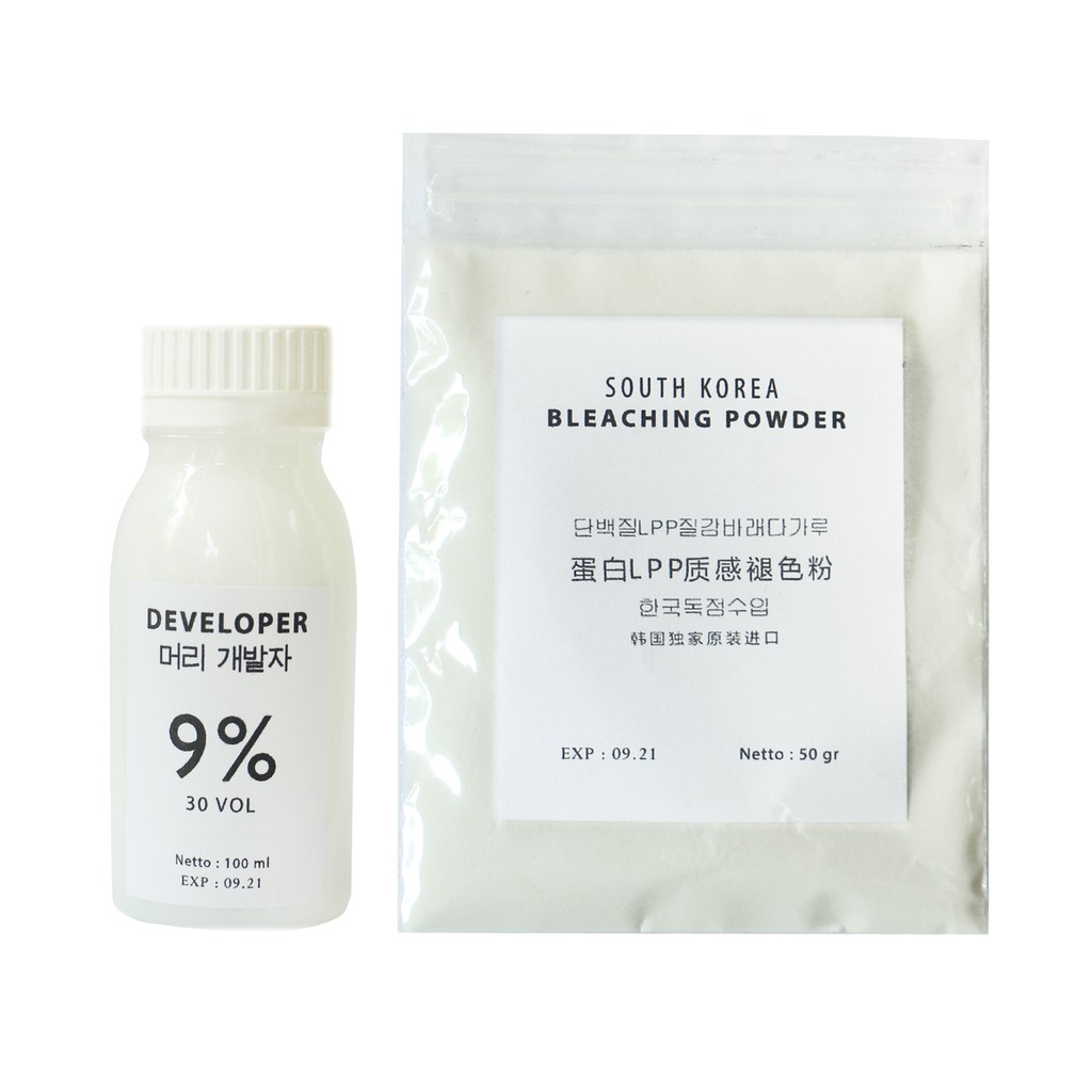 BK KOREAN BLEACH POWDER 50gr + DEVELOPER 100ml /  bleaching rambut korea kemasan share