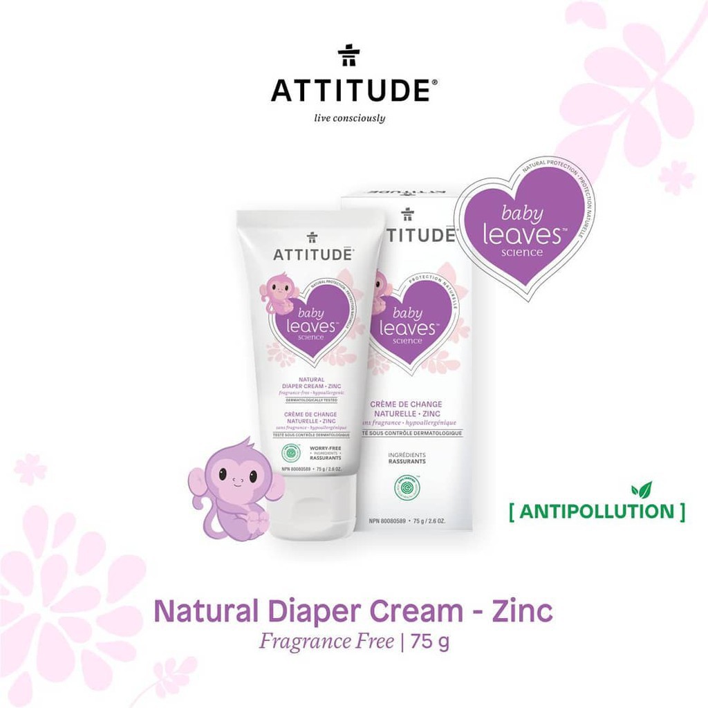 Attitude Baby Leaves Diaper Zinc Cream 75g - Fragrance Free