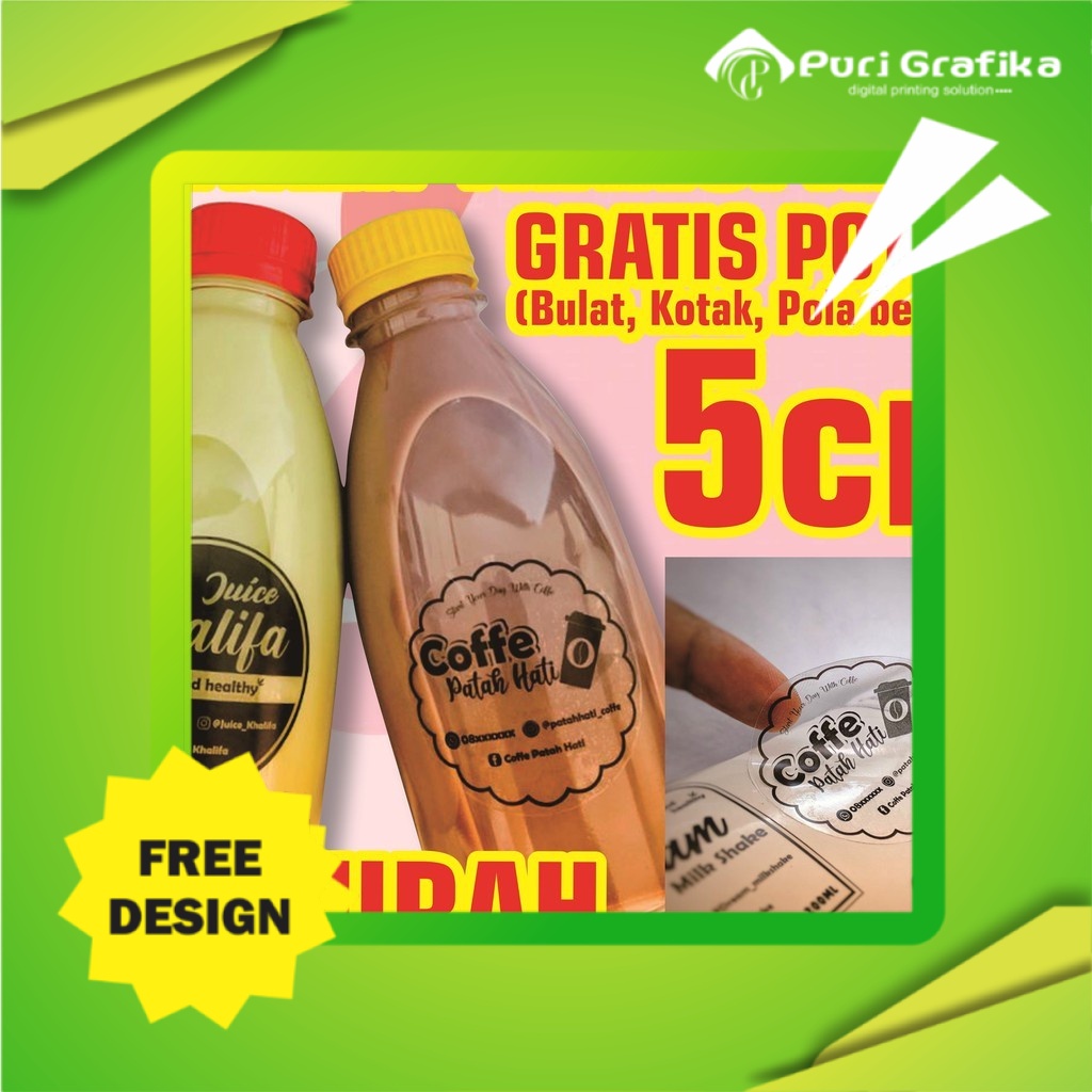 

Cetak Stiker Transparan 5 cm potong BULAT Label Nama Minuman Skincare Makanan