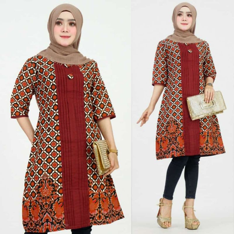 Baju Tunik Batik Wanita Selena Truntum Merah