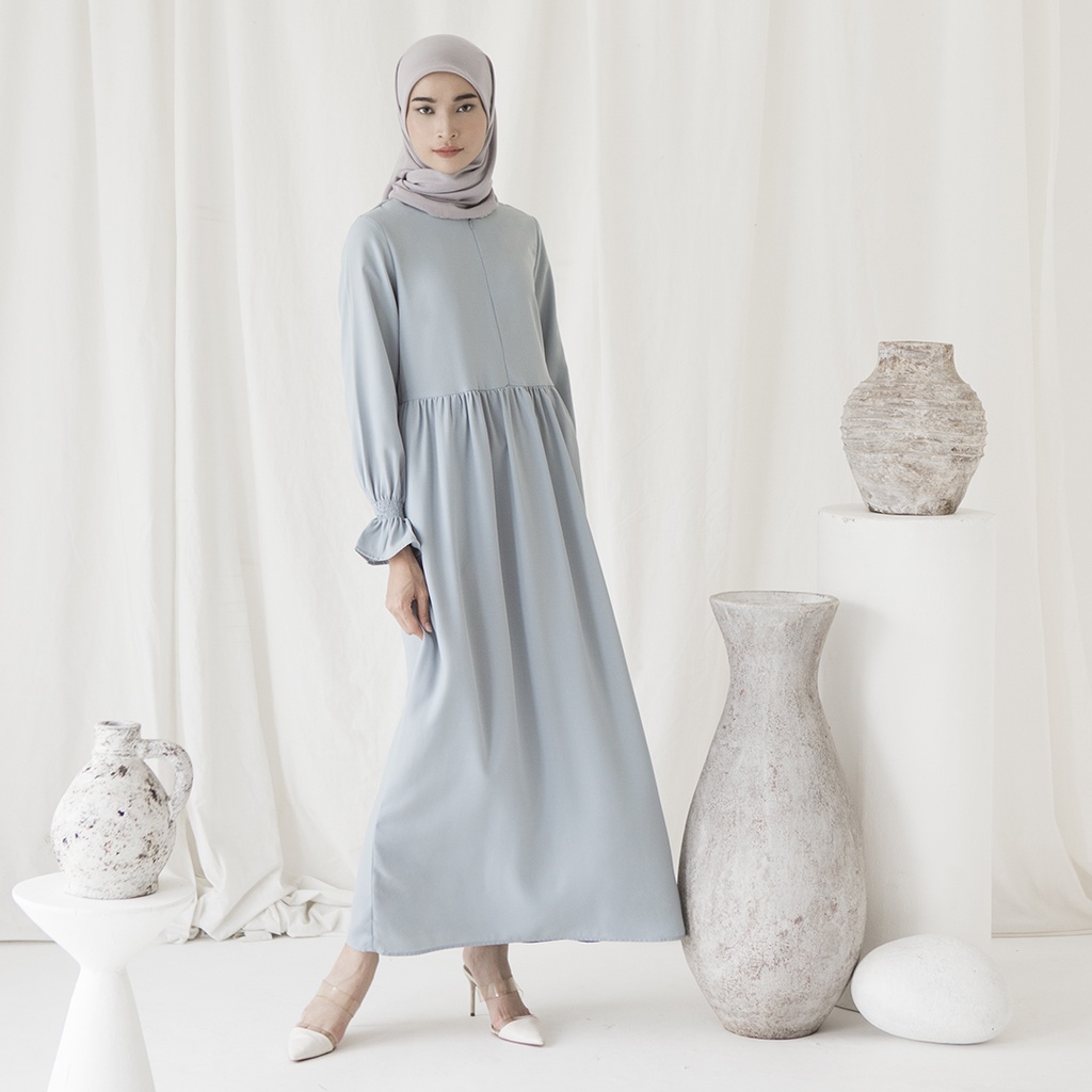 Hanum by Aska Label - Gamis wanita long dress Muslim basic lengan panjang busui friendly warna biru, ungu lilac