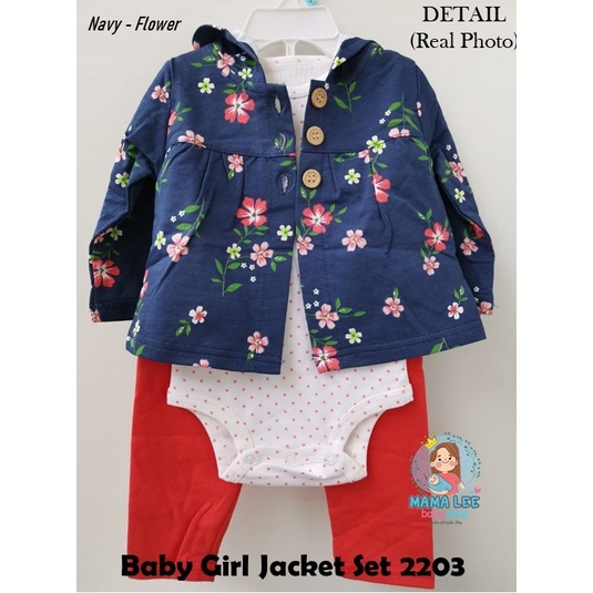 JACKET SET 3 IN 1 JC01  / BABY JACKET / JAKET BAYI / PAKAIAN BAYI JUMPER GIRL-Navy Flower