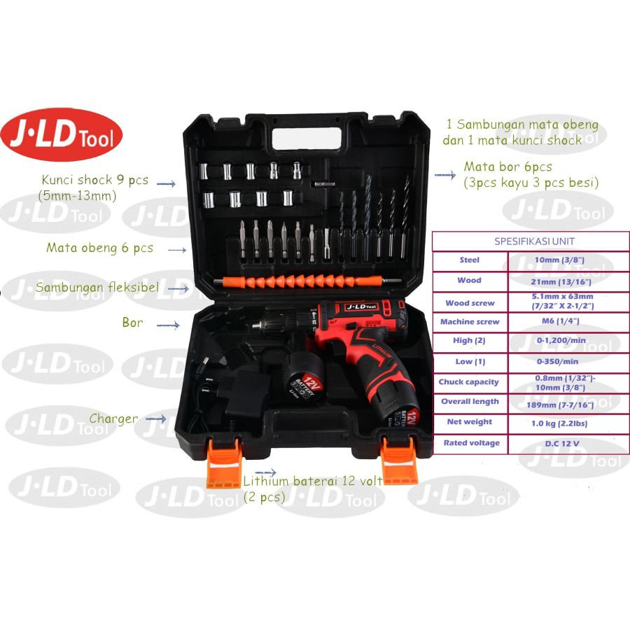 Cordless Drill Battery 12V include Tool Kits 24 Pcs JLD Tools