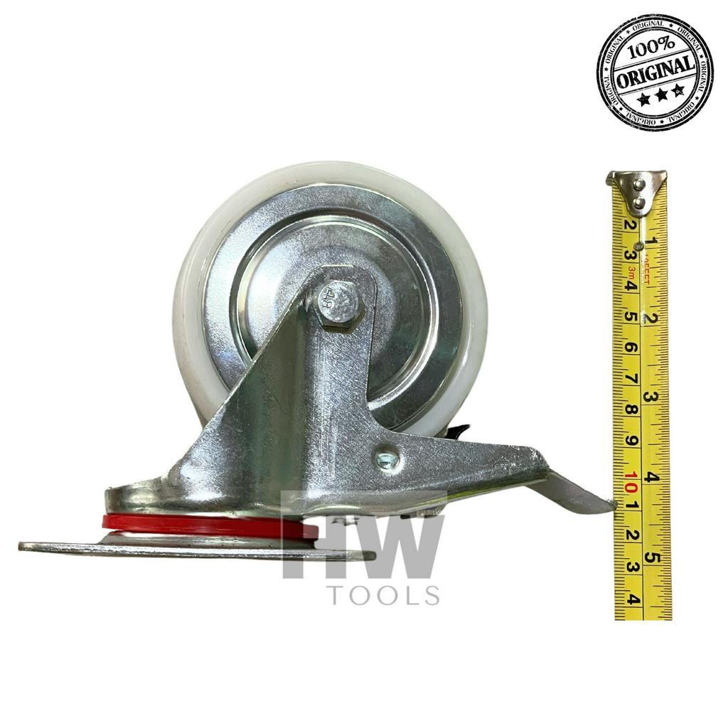 Roda Nilon Putih Rem 4 Inch Nylon Castor Wheel Braket 4" Trolley Troli Steling Etalase