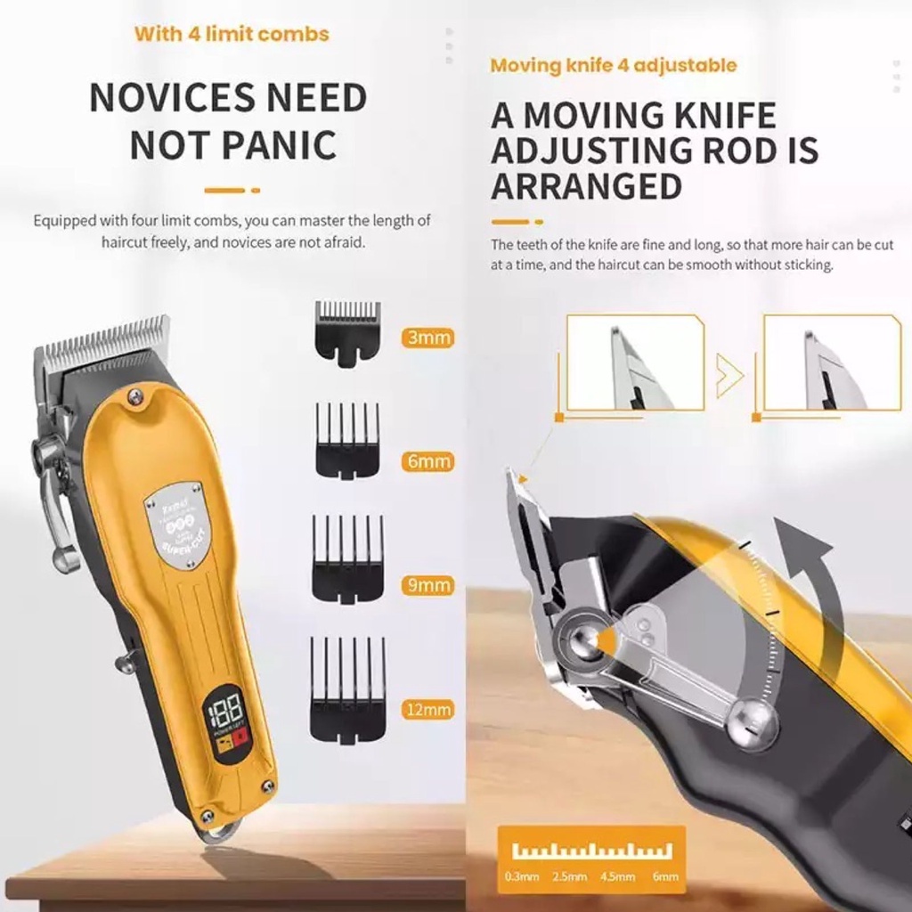 Kemei Alat Cukur Rambut KM-802 Hair Clipper Professional Taper Elektrik Indikator Digital Cukuran Kemei KM 802