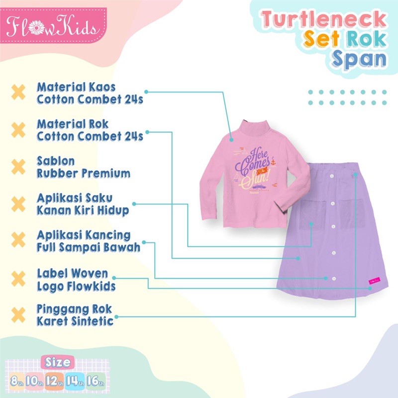 Flowkids Setelan Rok Turtleneck Anak Perempuan - Baju Lengan Panjang Cewek Size 8 10 12 14 16 Tahun