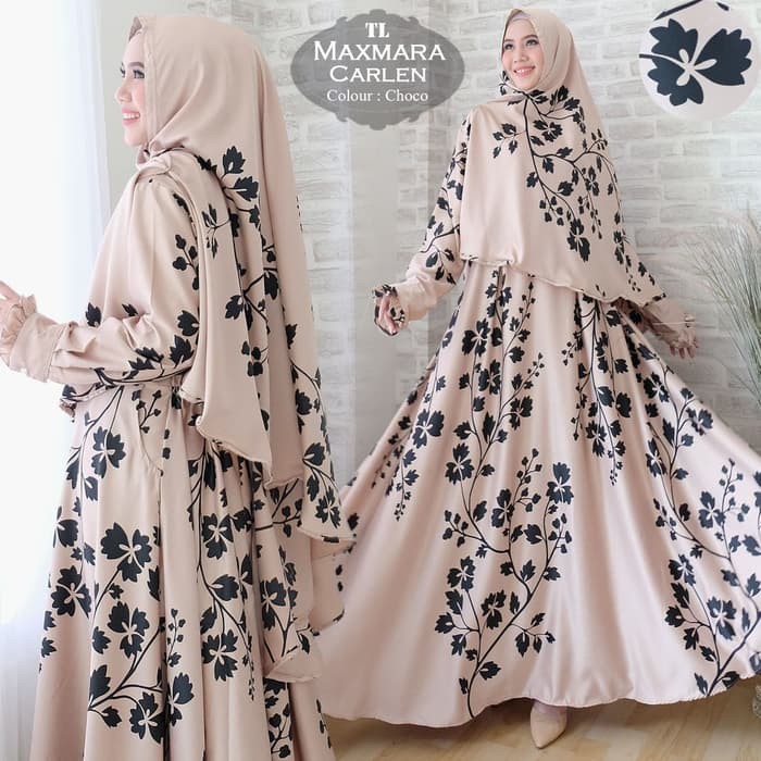 (Promo) Set Syari Putih Polos MAXMARA [Syari Maxmara Carlen Choco TL] Gamis Wanita Maxmara Choco