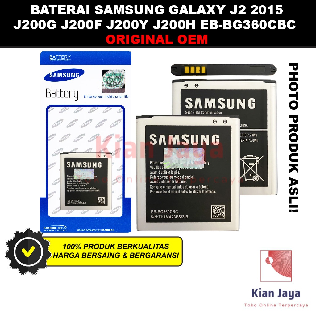 Baterai SM J200G J200 J2 2015 Original OEM Batrai Batre Battery Hp Galaxy Core Prime EB-BG360CBE Ori