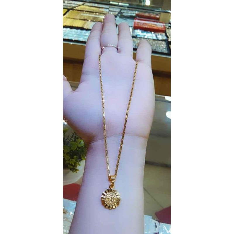 set perhiasan dewasa kalung+liontin bahan dasar emas muda kadar rendah