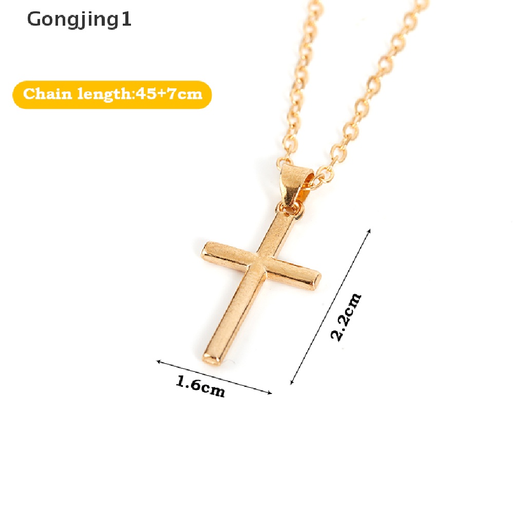 Gongjing1 Kalung Rantai Panjang Liontin Salib Yesus Kristen Warna Gold / Silver Untuk Wanita