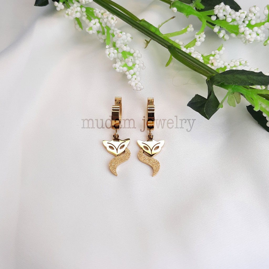 Anting Jepit Titanium Fox ( Rubah ) Tersedia Warna Rosegold, Gold dan silver