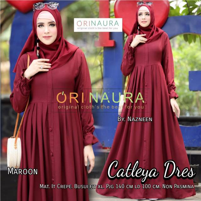 RHS ~ catleya dress gamis muslim baju lebaran bahan crepe ori solo by naura