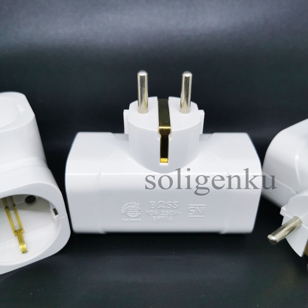 BOSS / Steker Tee Arde 10A 250V BOSS / BPT16 | Steker T Arde BOSS / 3 Way Socket / Steker 3 Lubang B