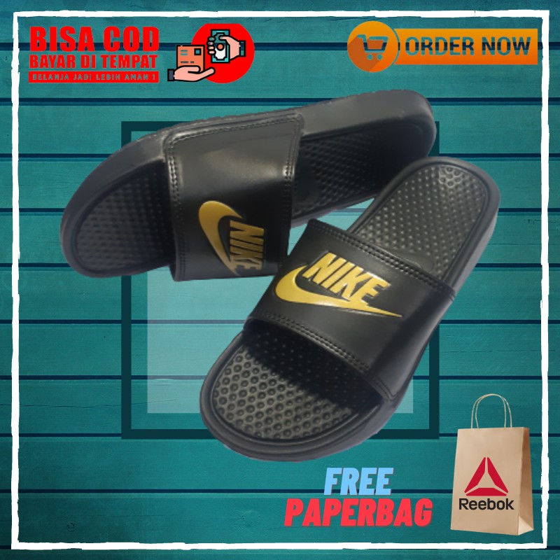 SANDAL NIKE BENASI HITAM GOLD SENDAL SPORT PRIA WANITA IMPORT PREMIUM