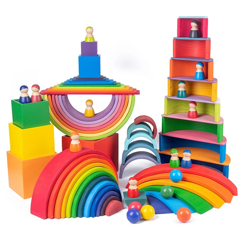 Rainbow Blocks Wooden Balok Susun Mainan Kayu Mainan Balita Balok Kayu Mainan Anak 2 Tahun