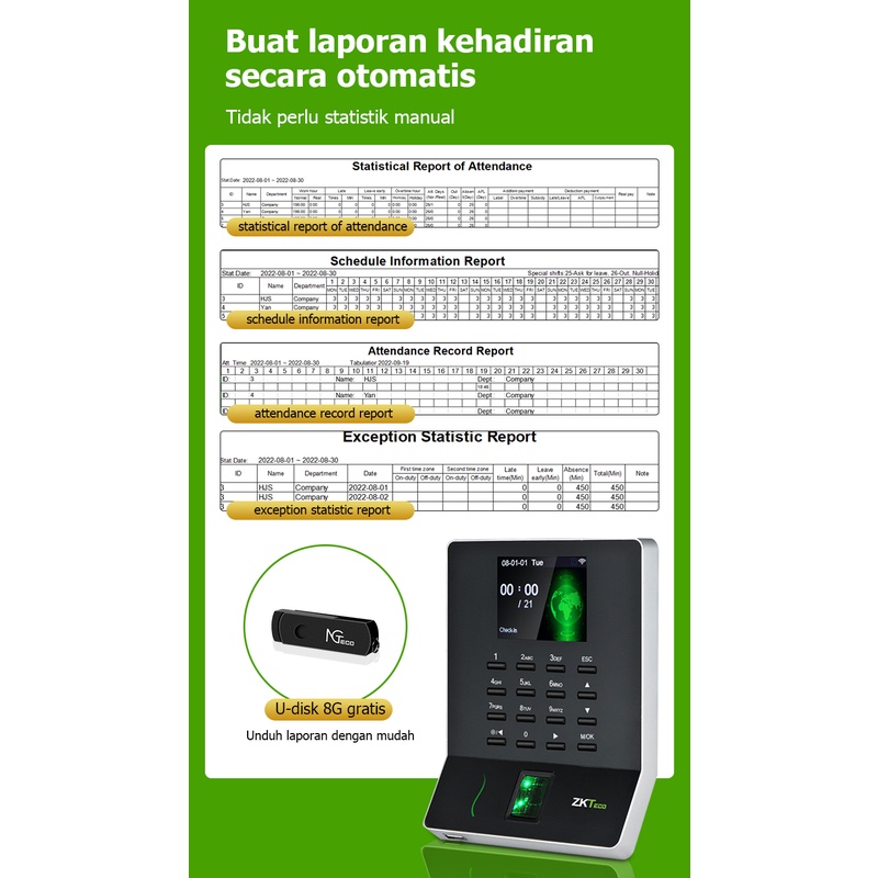 ZKTeco WIFI Time Recorder Mesin Absensi Sidik Jari ZKTeco - WL20