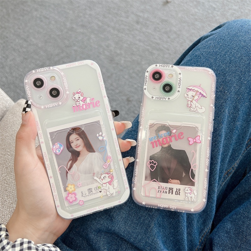 Casing Soft Case TPU Motif Strawberry Mary Cat Untuk IPhone 14 13 11 Pro Max 8 7 Plus X XS XR