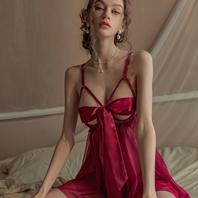 【Wetrose】Sexy Lingerie Sexy Perspective Temptation Hollow Out with Steel Ring Lace Free Hot Passion Suit Suspender Nightdress