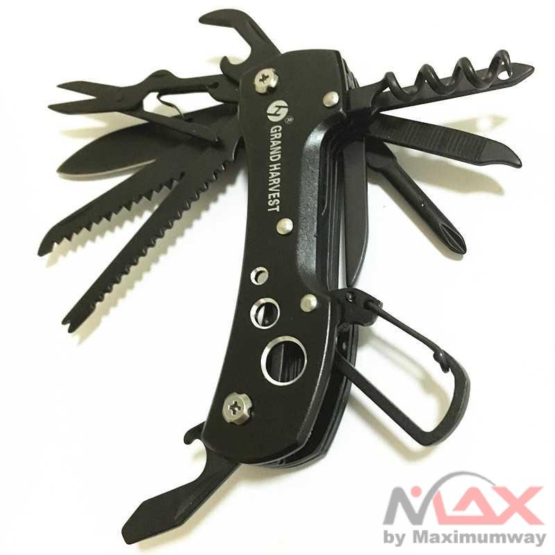 KNIFEZER Grand Harvest Pisau Swiss Army Pocket Knife EDC - MKE16 Warna Hitam