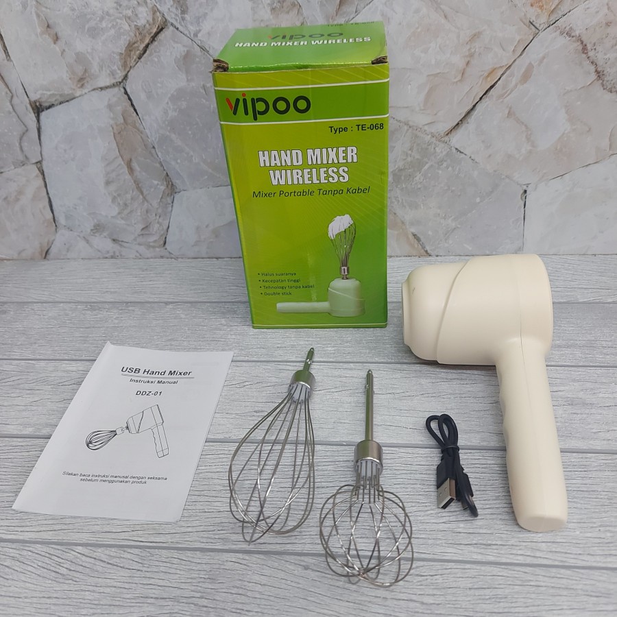 Hand Mixer Portable Charge Vipoo TE 068 Pengocok Telur Wireless