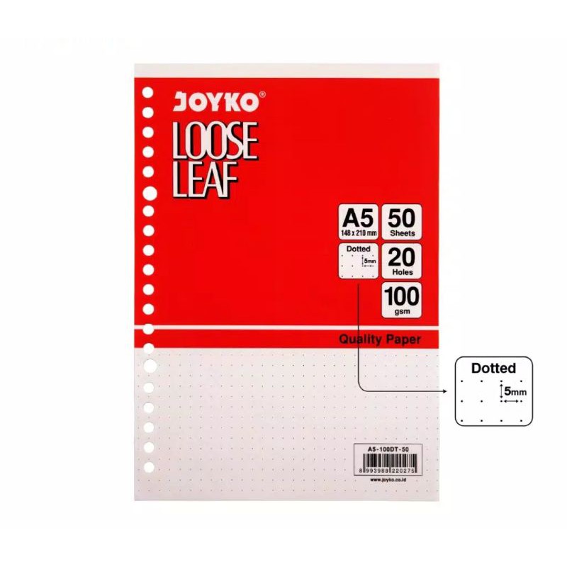 Kertas File / Isi Binder Loose Leaf Joyko A5 Dotted / Grid / Plain 50 Lembar