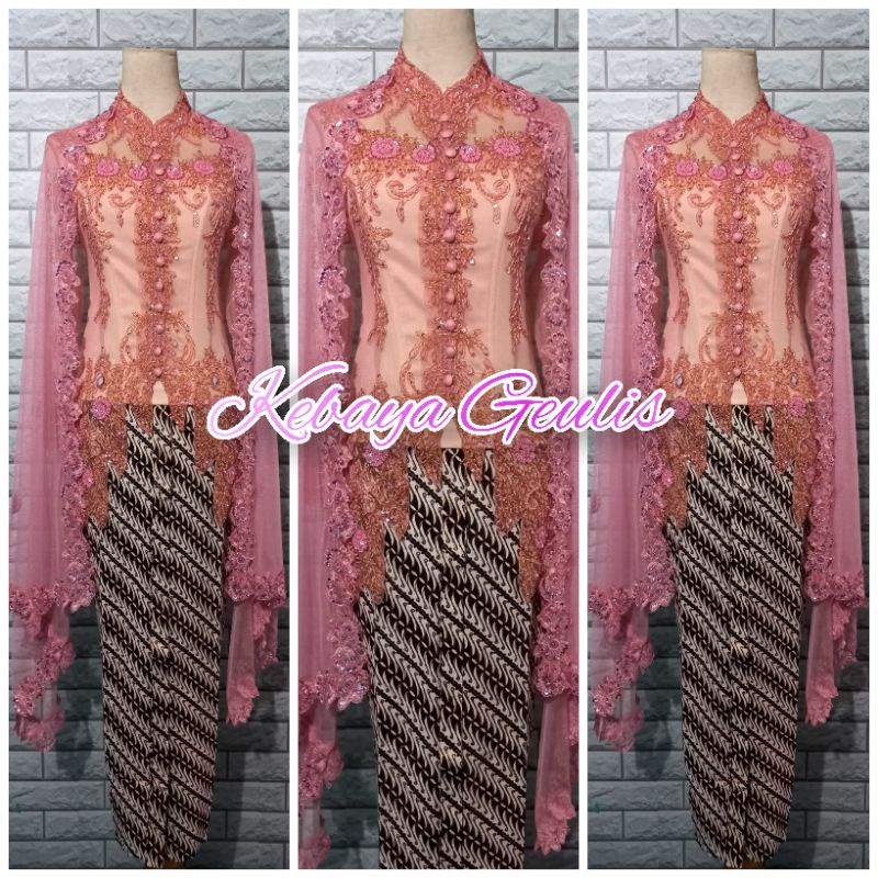set kebaya pesta modern kebaya besan kebaya ibu hajat warna nude/rosegold +selendang dan rok batik l