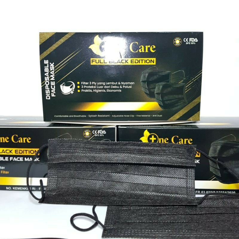 Masker One care Full Black//Masker Hitam