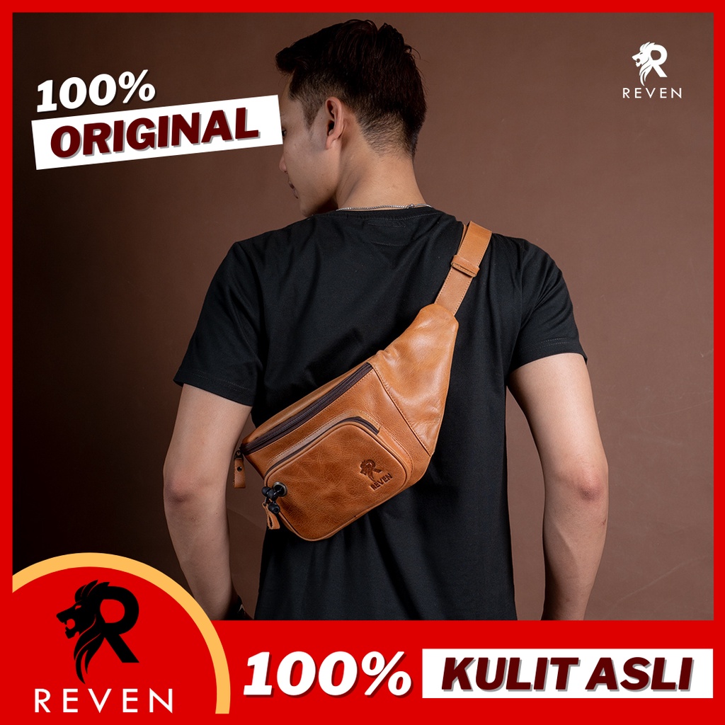 Tas Selempang Kulit Pria Reven Zeus Waistbag Branded Original Kulit Sapi Asli Premium